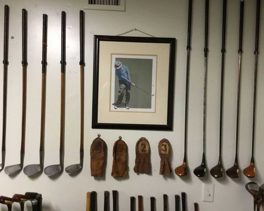 Wall Mounted Displays of Antique Golf Clubs